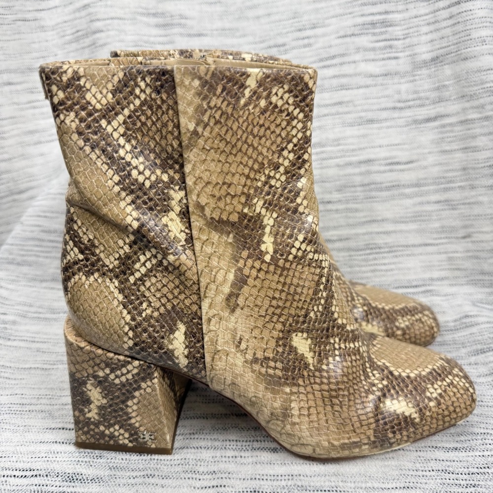 Sam Edelman Snakeskin Faux‎ Leather Vegan Daruby Block Heel Ankle Boots 5.5
